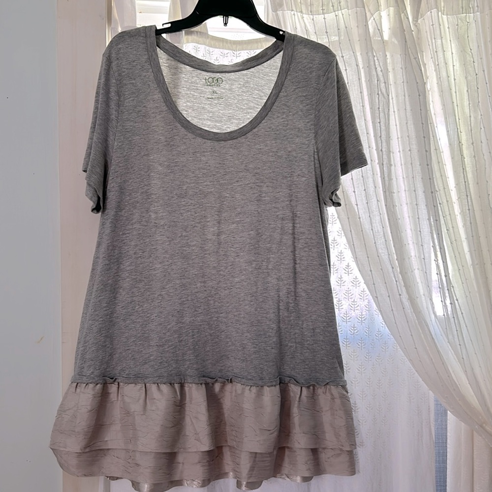 LOGO instant chic short sleeve scoop tee with ruffle